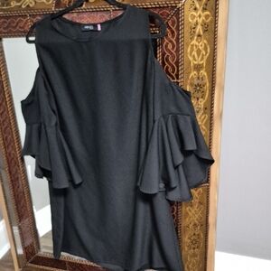 SHEIN Elegant Black Midi Dress with Ruffle Sleeves